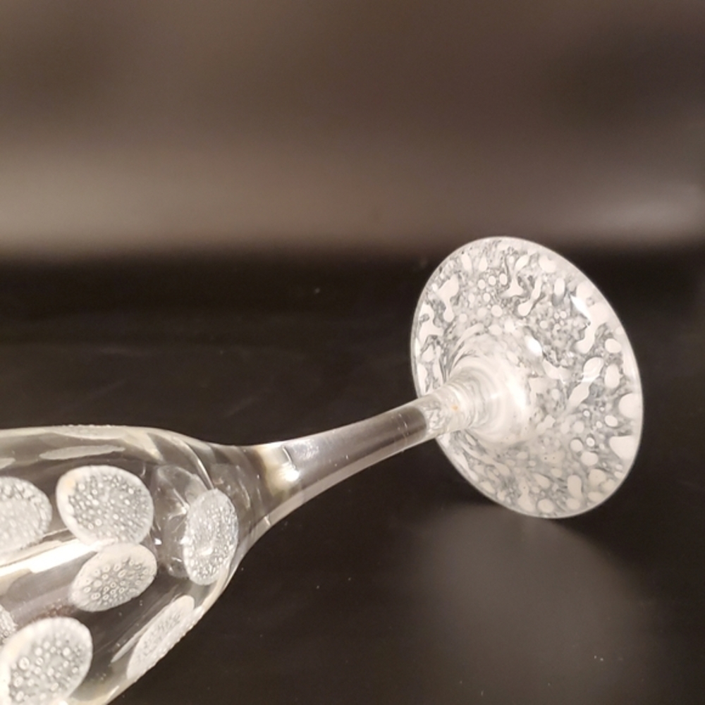 Painted Abstract White Lace and Bubble Champagne Flute Glass